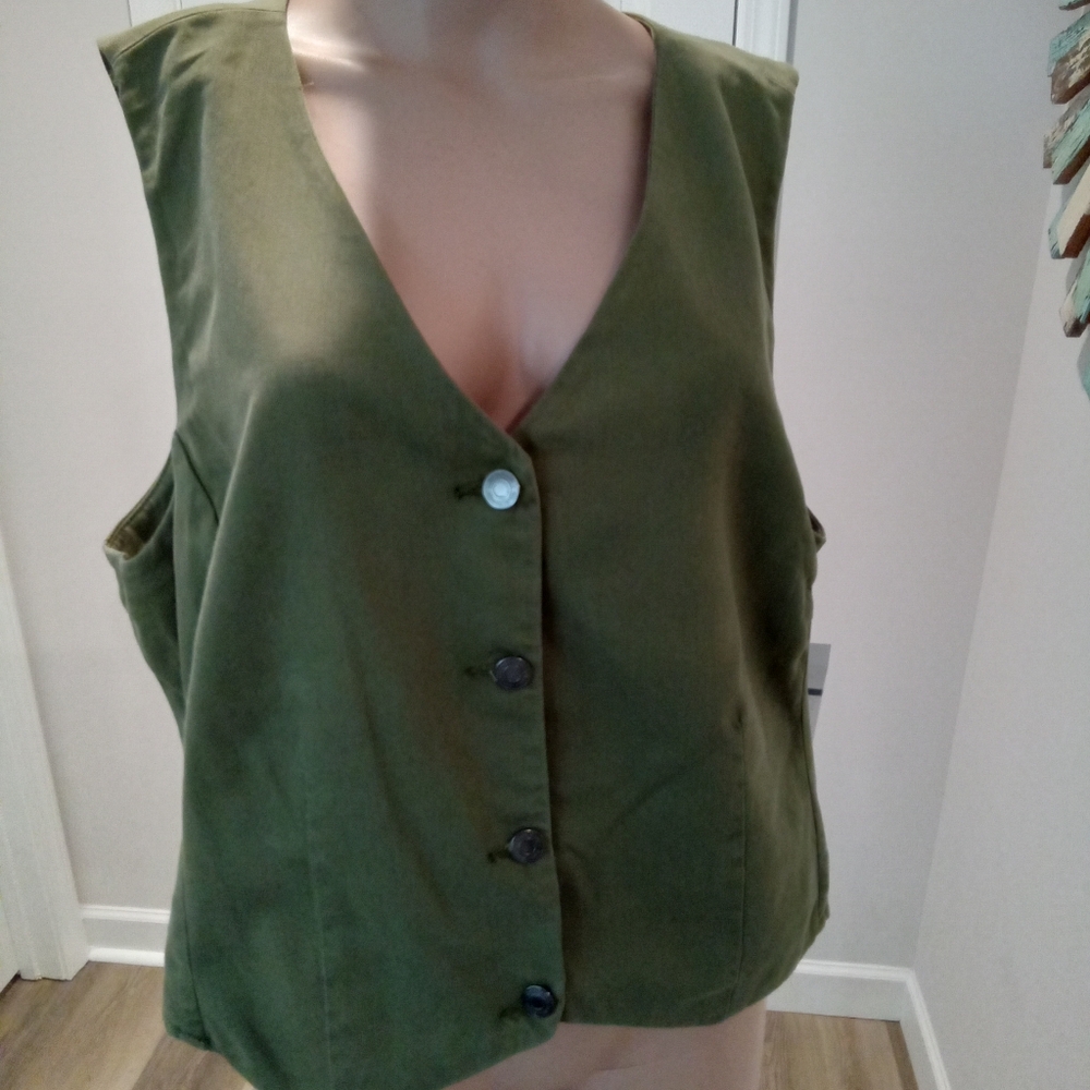 Sophia Jeans Plus Size XXXL Olive Green Denim Women's Button-Up Vest NWT